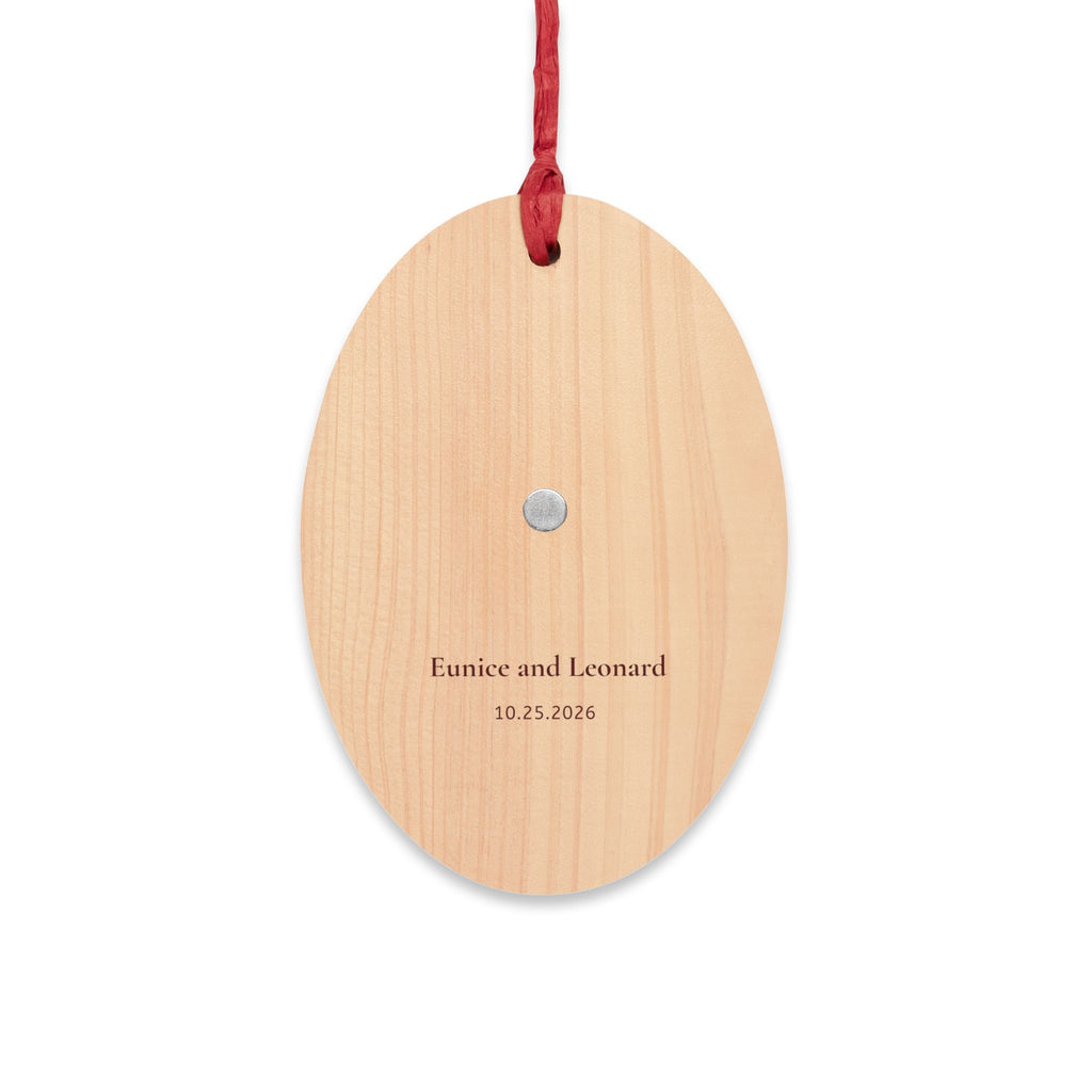 Black Cat & Moon Heart Wooden Ornament – Personalized Names & Date