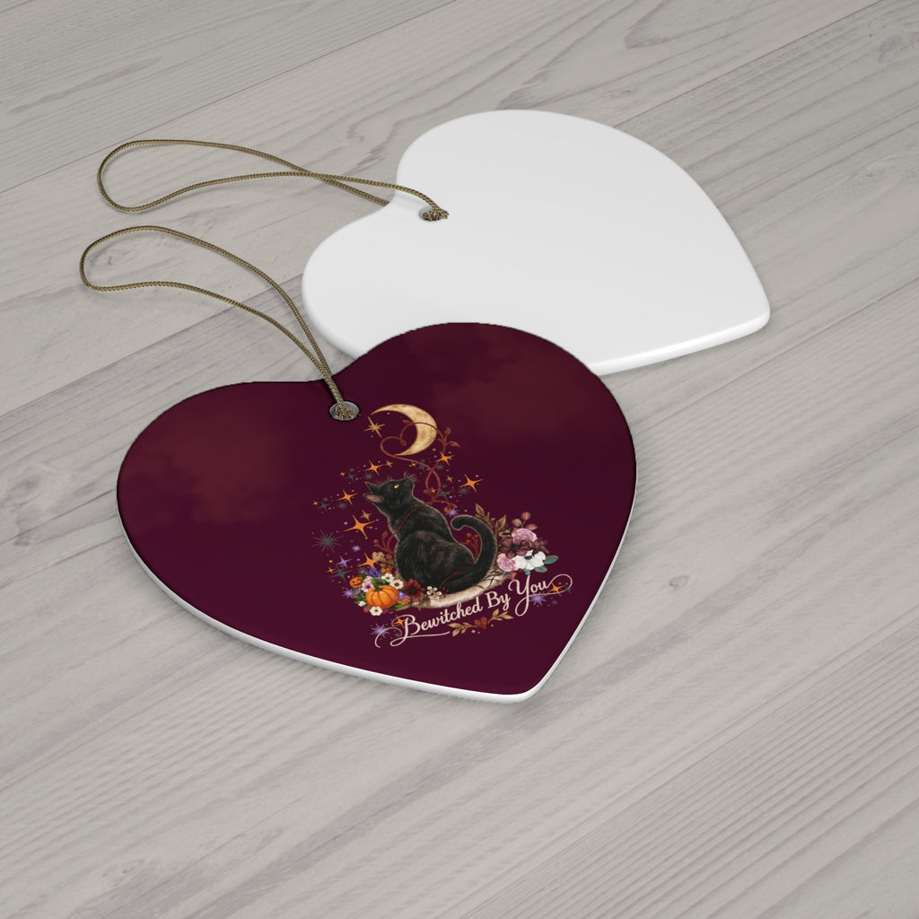 Black Cat Moon Ceramic Ornament — 'Bewitched By You' Holiday Keepsake