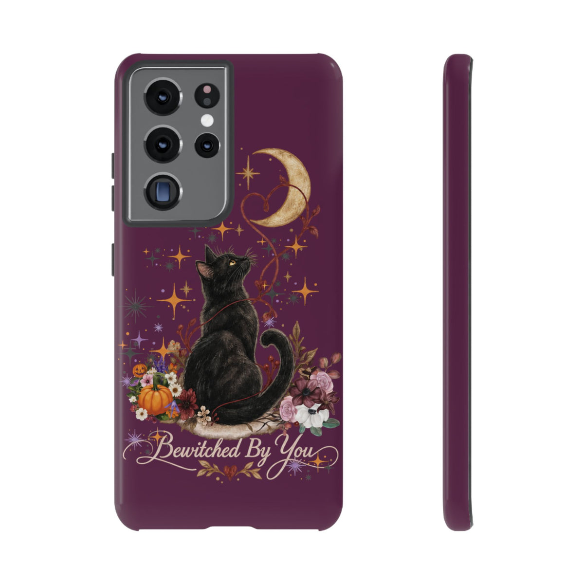 Black Cat Halloween Phone Case | Bewitched By You Witchy Moon & Pumpkin Tough Case | Dual-Layer Protective Cover for iPhone & Samsung