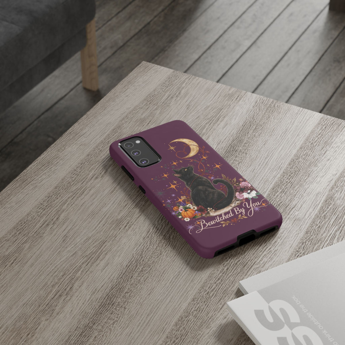 Black Cat Halloween Phone Case | Bewitched By You Witchy Moon & Pumpkin Tough Case | Dual-Layer Protective Cover for iPhone & Samsung
