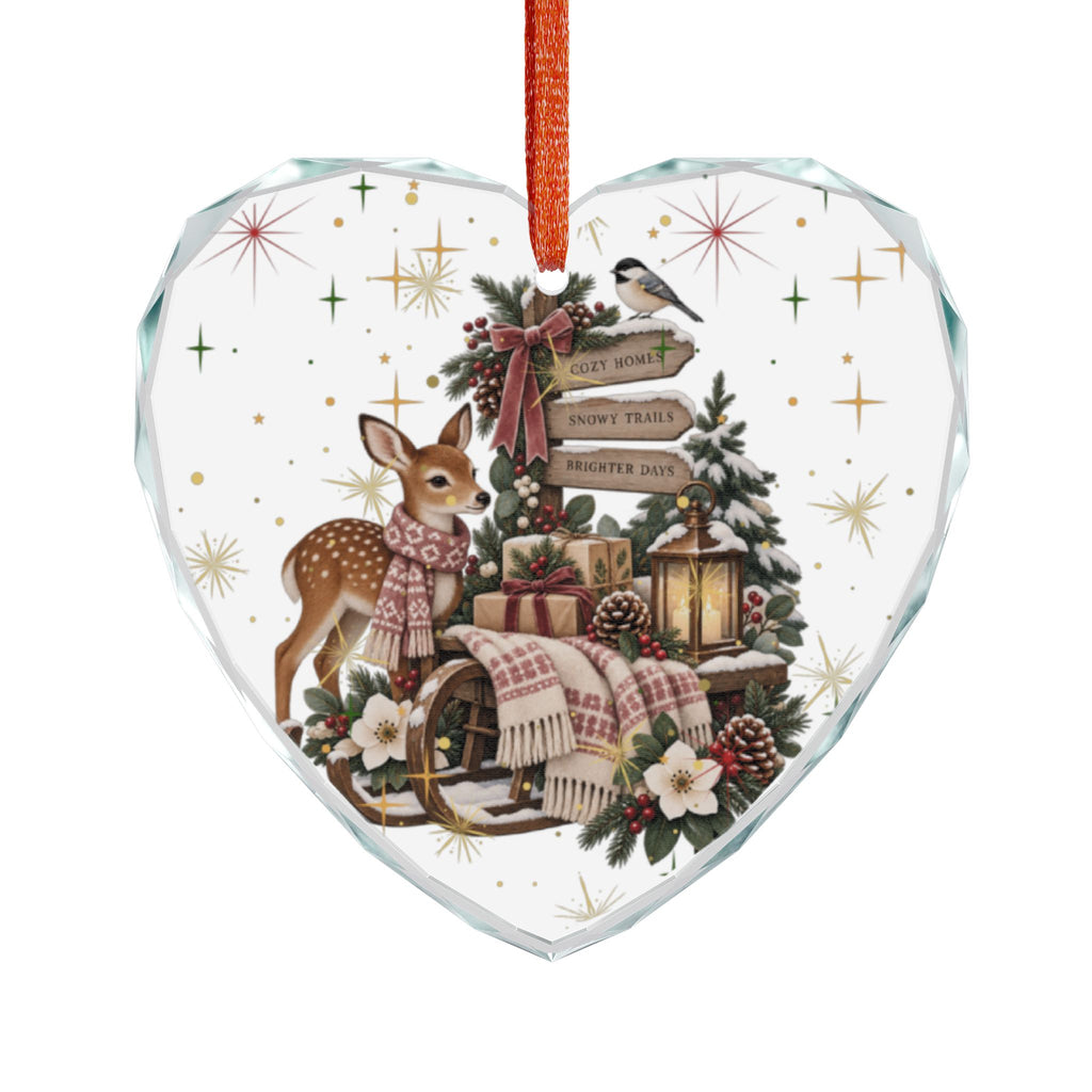 Heart Crystal Ornament — Girl & Reindeer Christmas Keepsake