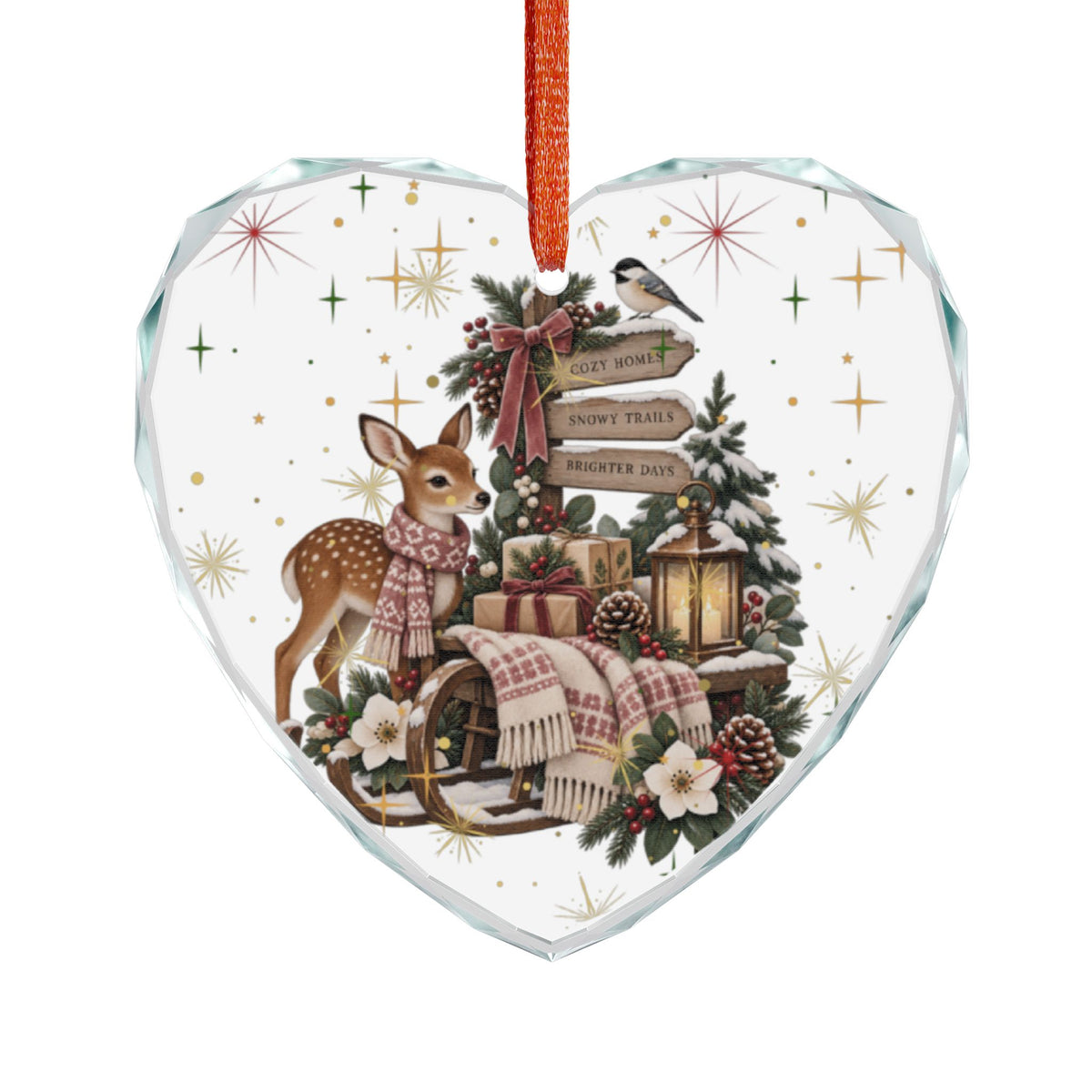 Heart Crystal Ornament — Girl & Reindeer Christmas Keepsake