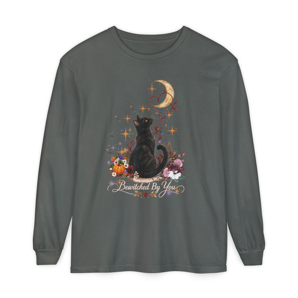 Black Cat Moon Long Sleeve Shirt — "Bewitched by You" Gothic Cat Tee