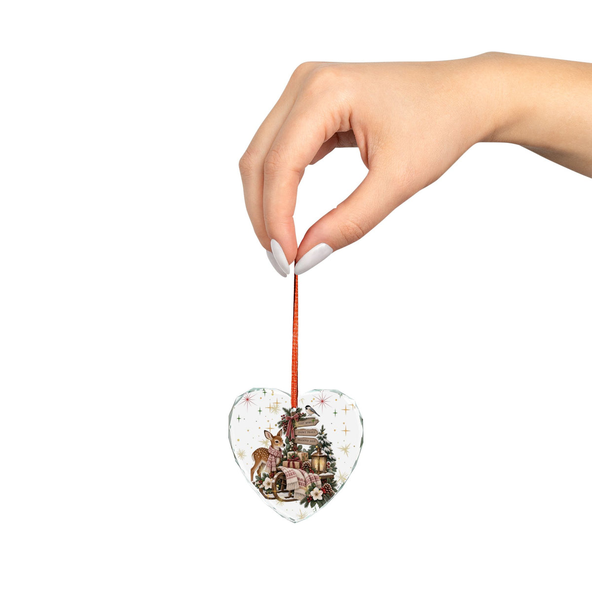Heart Crystal Ornament — Girl & Reindeer Christmas Keepsake