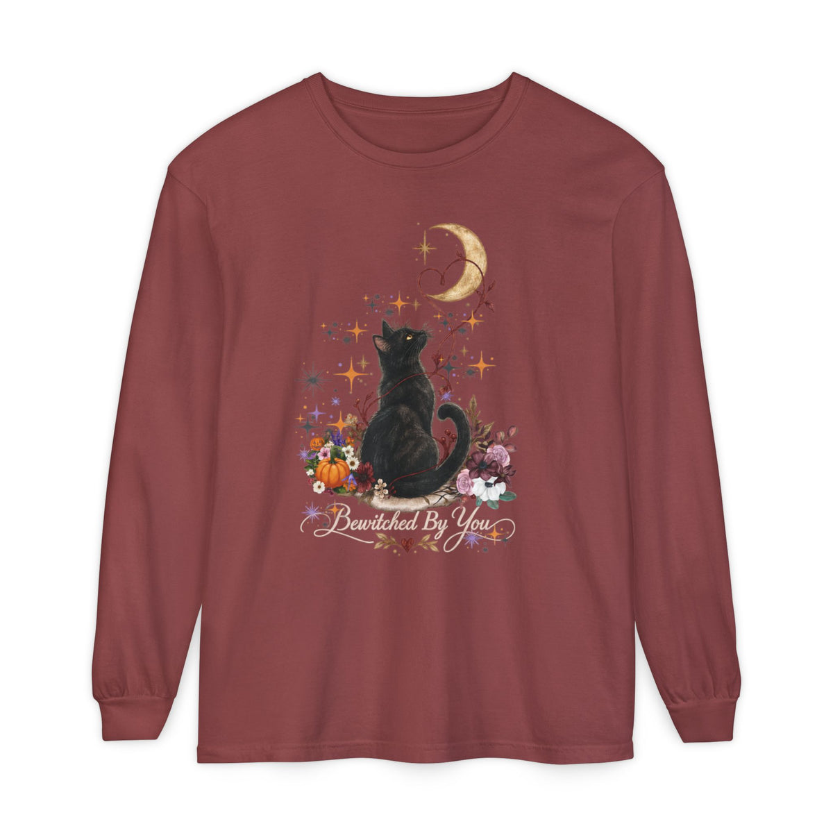 Black Cat Moon Long Sleeve Shirt — "Bewitched by You" Gothic Cat Tee