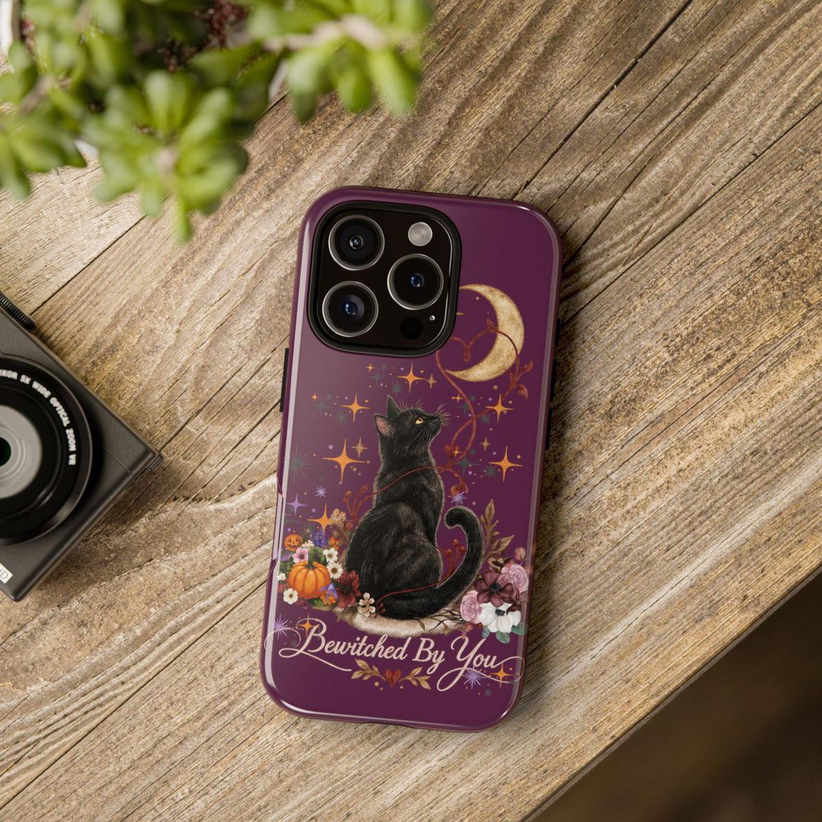 Black Cat Halloween Phone Case | Bewitched By You Witchy Moon & Pumpkin Tough Case | Dual-Layer Protective Cover for iPhone & Samsung