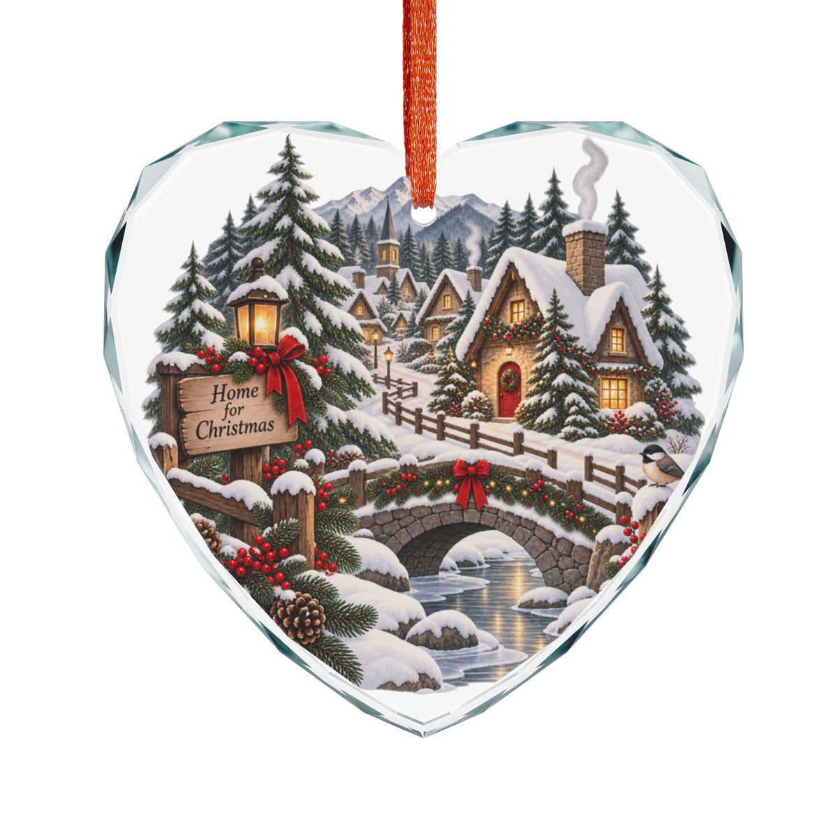 Glass Ornament — Cozy Snowy Village 'Home for Christmas' Holiday Decoration