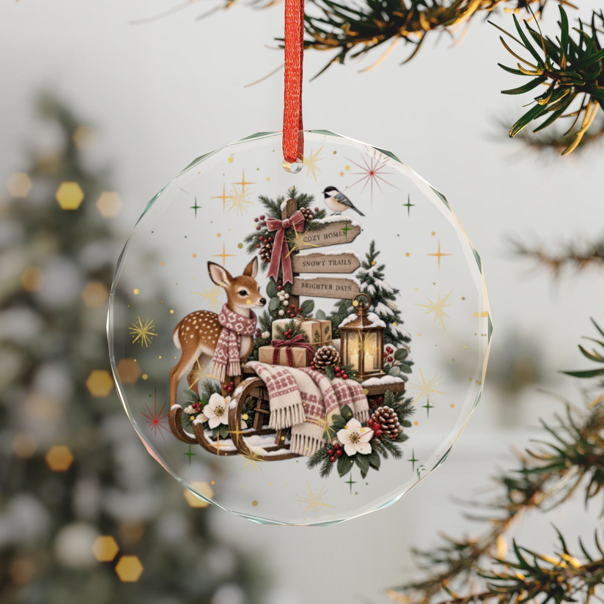 Heart Crystal Ornament — Girl & Reindeer Christmas Keepsake