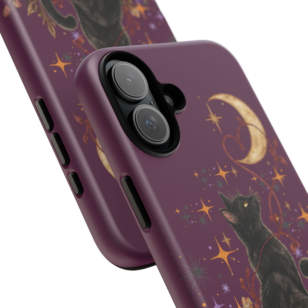 Black Cat Halloween Phone Case | Bewitched By You Witchy Moon & Pumpkin Tough Case | Dual-Layer Protective Cover for iPhone & Samsung