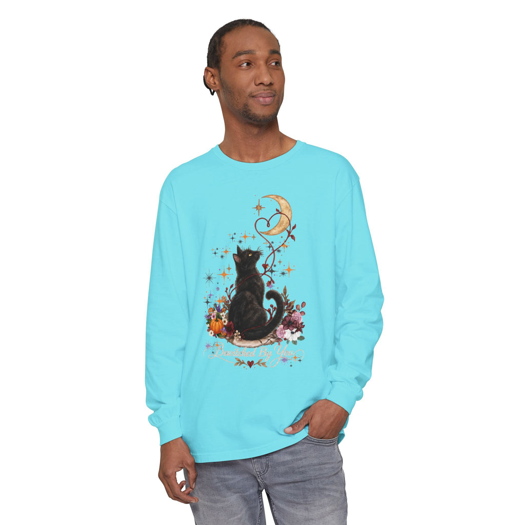 Black Cat Moon Long Sleeve Shirt — "Bewitched by You" Gothic Cat Tee