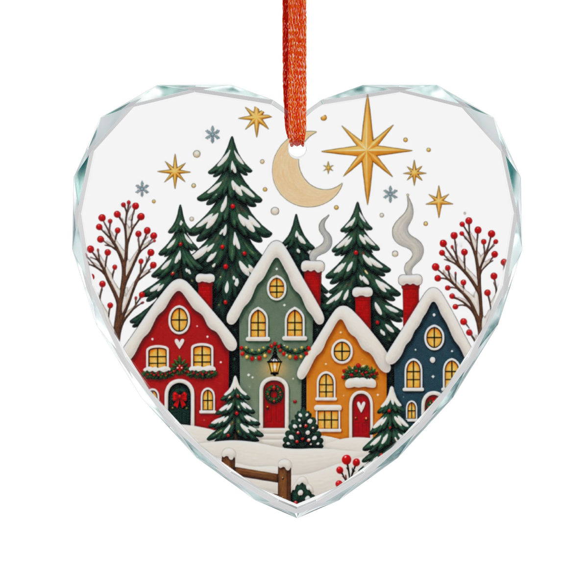 Crystal Heart Ornament — Festive Snowy Village Christmas Decoration