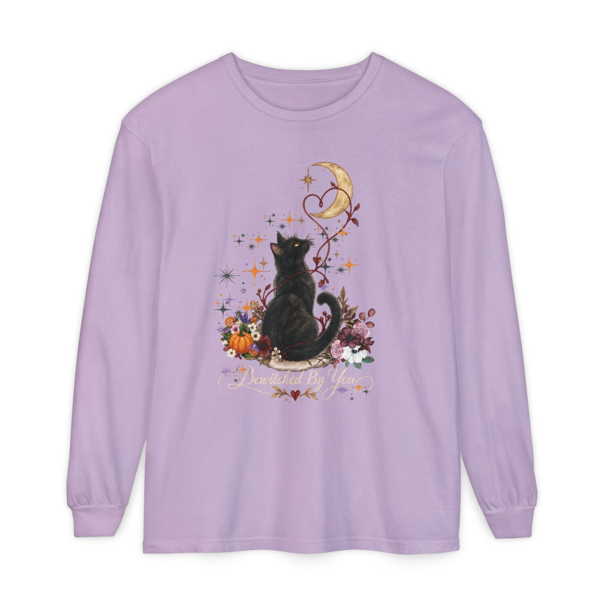Black Cat Moon Long Sleeve Shirt — "Bewitched by You" Gothic Cat Tee