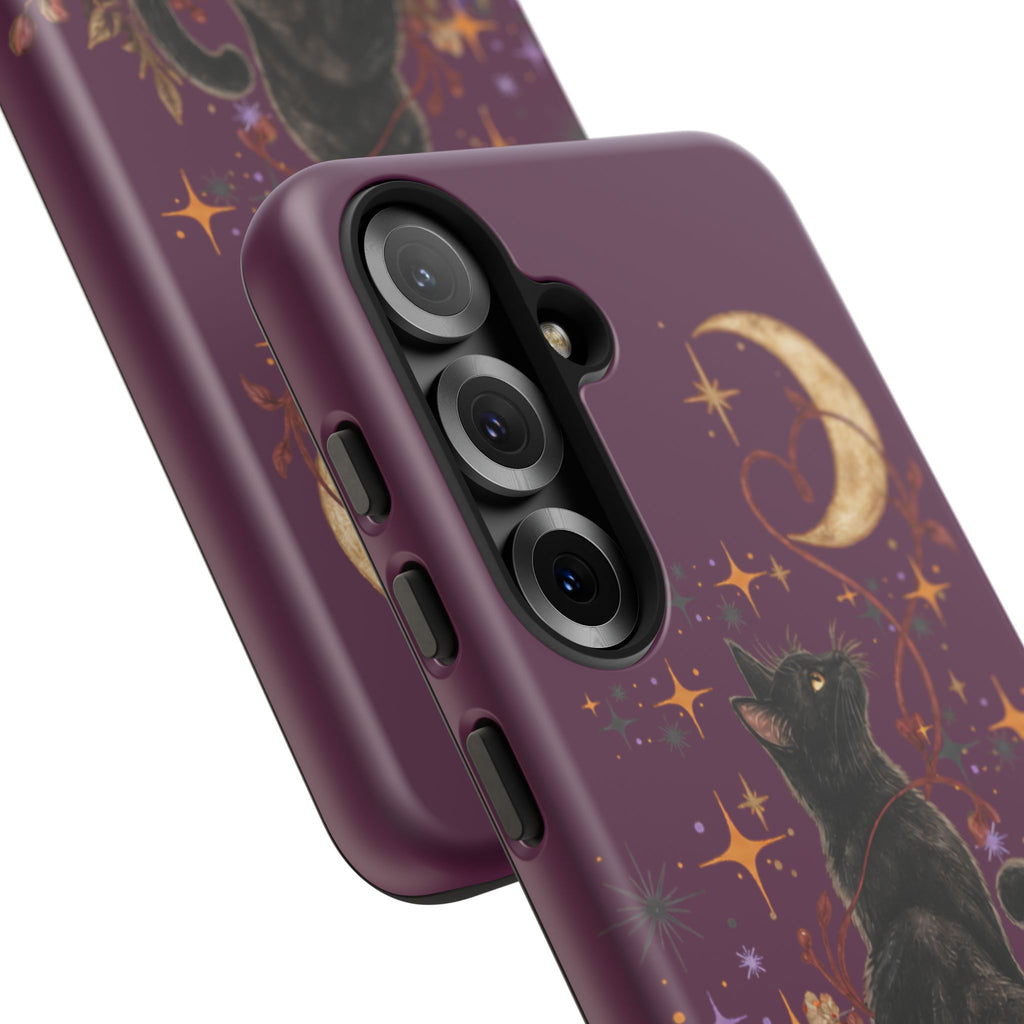 Black Cat Halloween Phone Case | Bewitched By You Witchy Moon & Pumpkin Tough Case | Dual-Layer Protective Cover for iPhone & Samsung
