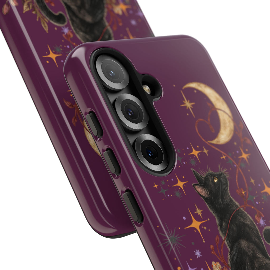 Black Cat Halloween Phone Case | Bewitched By You Witchy Moon & Pumpkin Tough Case | Dual-Layer Protective Cover for iPhone & Samsung