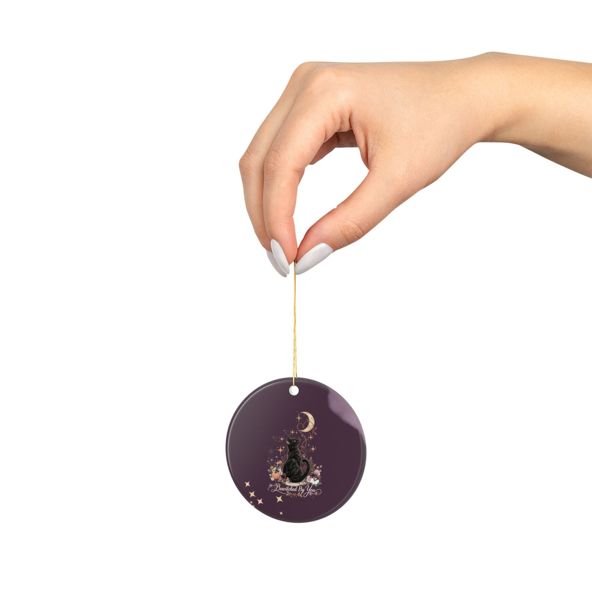Cat Moon Ceramic Ornament — "Bewitched By You" Holiday Keepsake