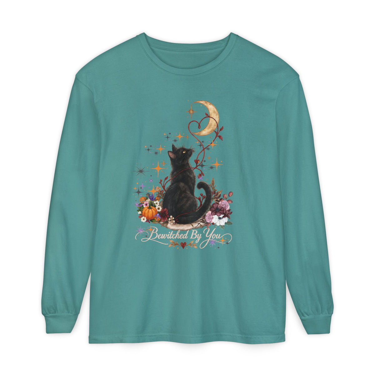 Black Cat Moon Long Sleeve Shirt — "Bewitched by You" Gothic Cat Tee
