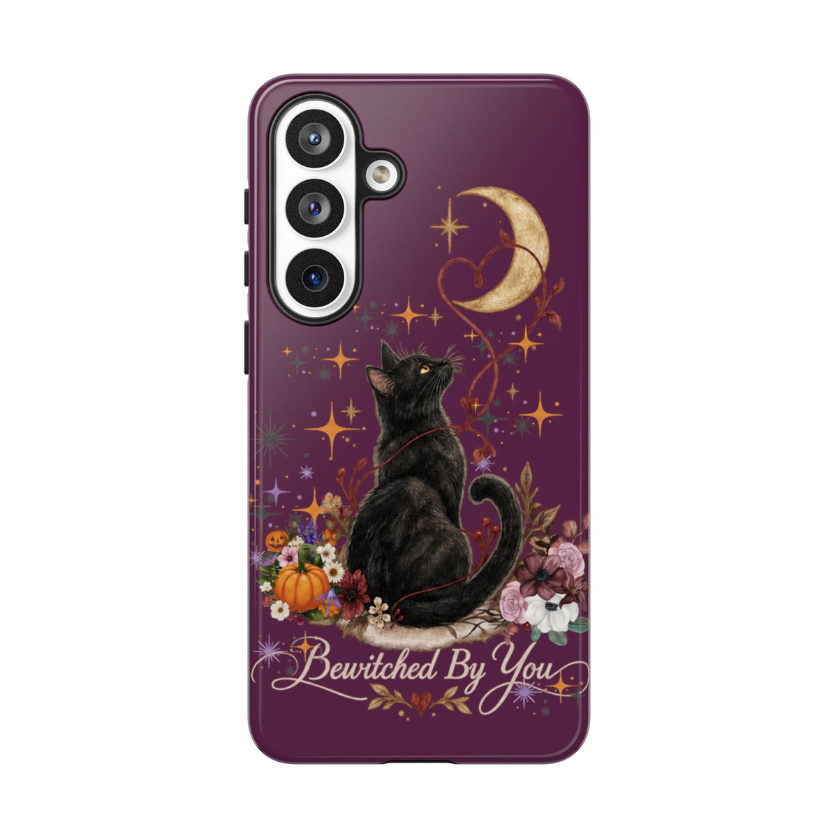 Black Cat Halloween Phone Case | Bewitched By You Witchy Moon & Pumpkin Tough Case | Dual-Layer Protective Cover for iPhone & Samsung