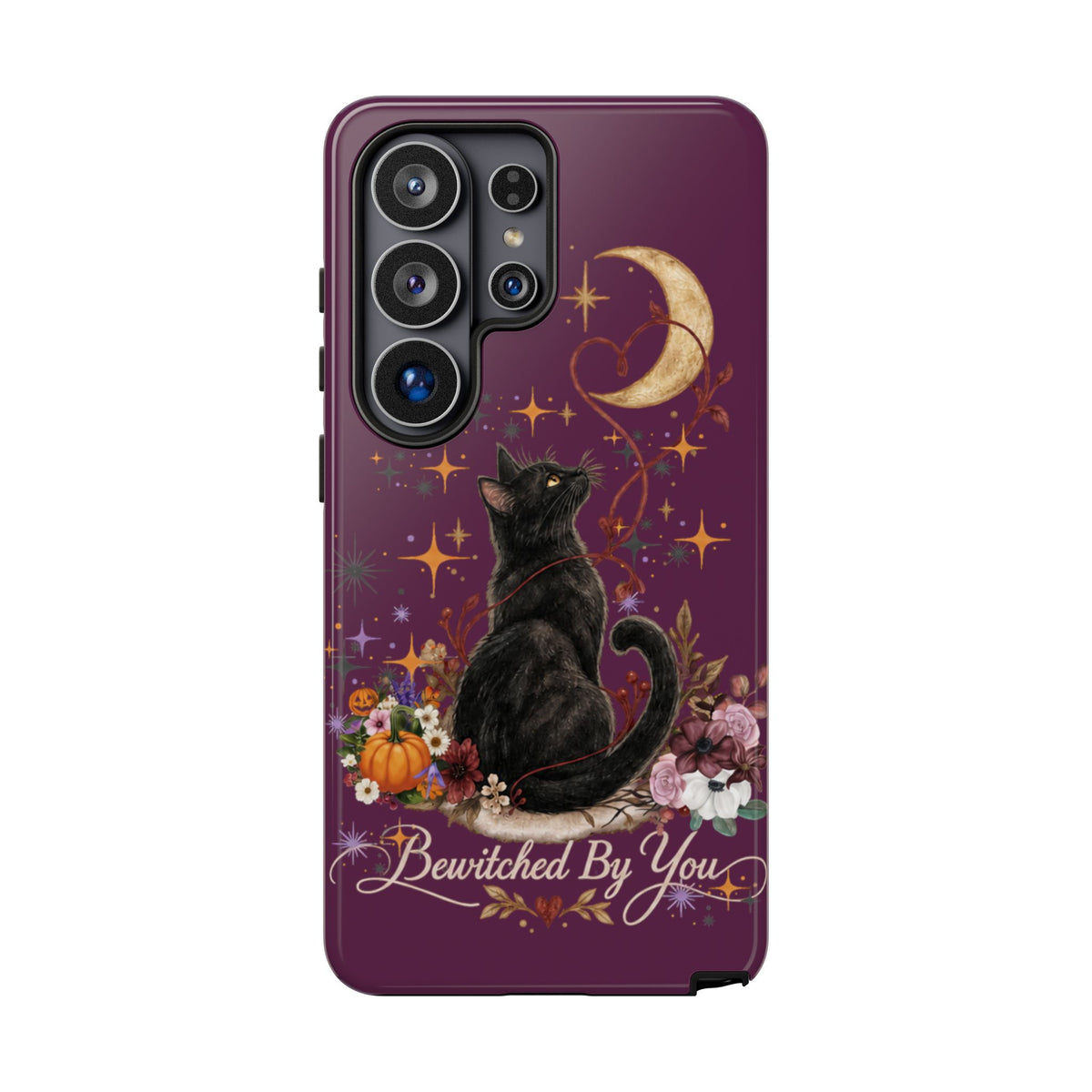 Black Cat Halloween Phone Case | Bewitched By You Witchy Moon & Pumpkin Tough Case | Dual-Layer Protective Cover for iPhone & Samsung