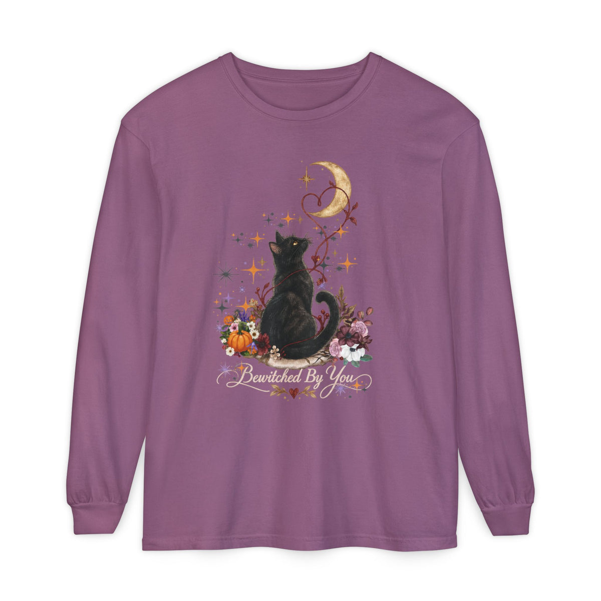 Black Cat Moon Long Sleeve Shirt — "Bewitched by You" Gothic Cat Tee