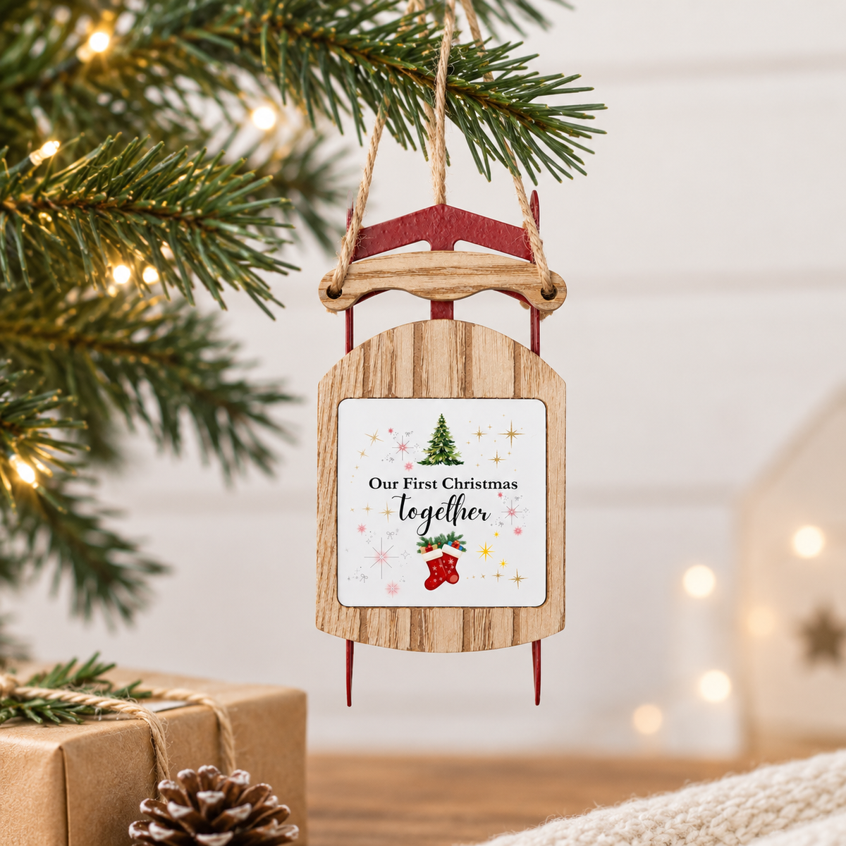 Personalized Wooden Sled Ornament