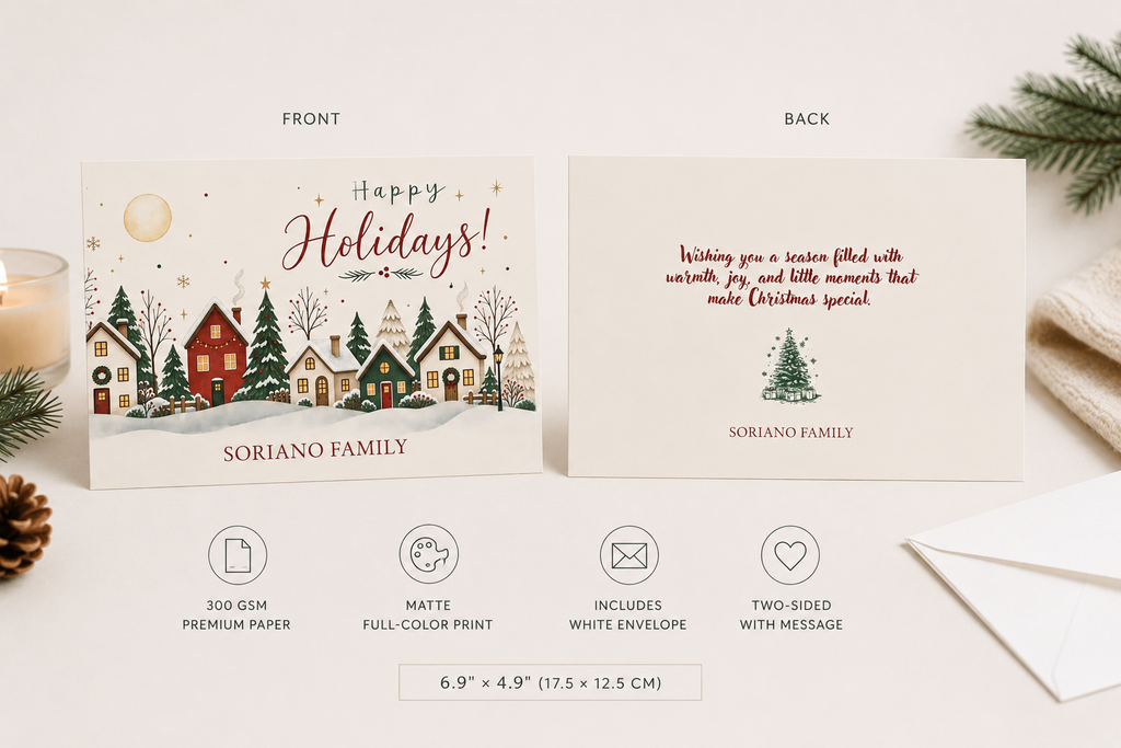 Personalized Happy Holidays Village Card