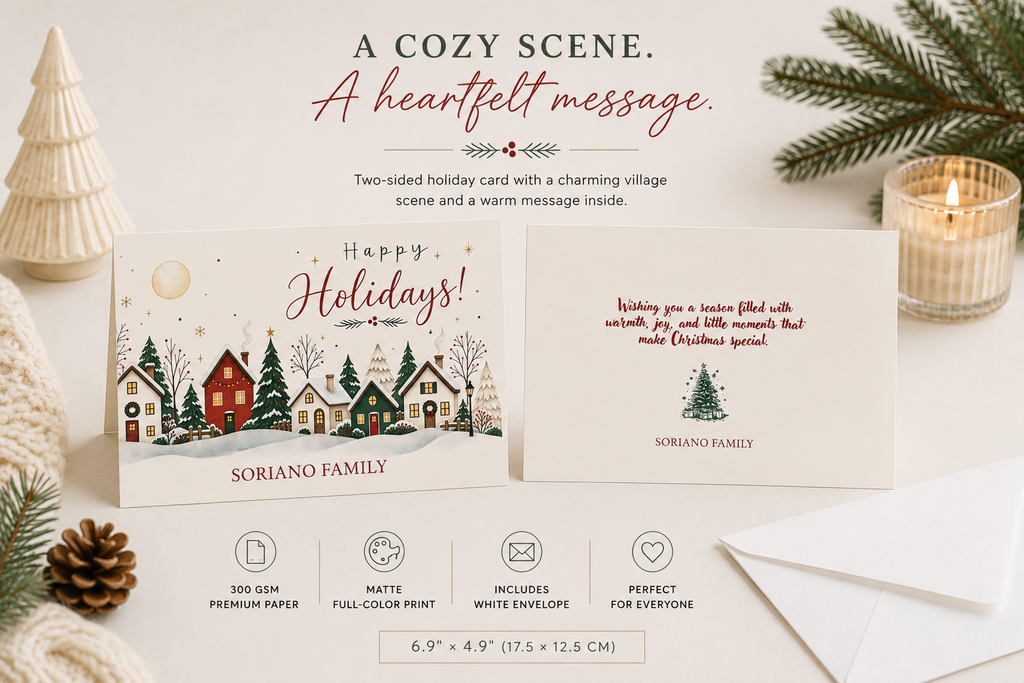 Personalized Happy Holidays Village Card