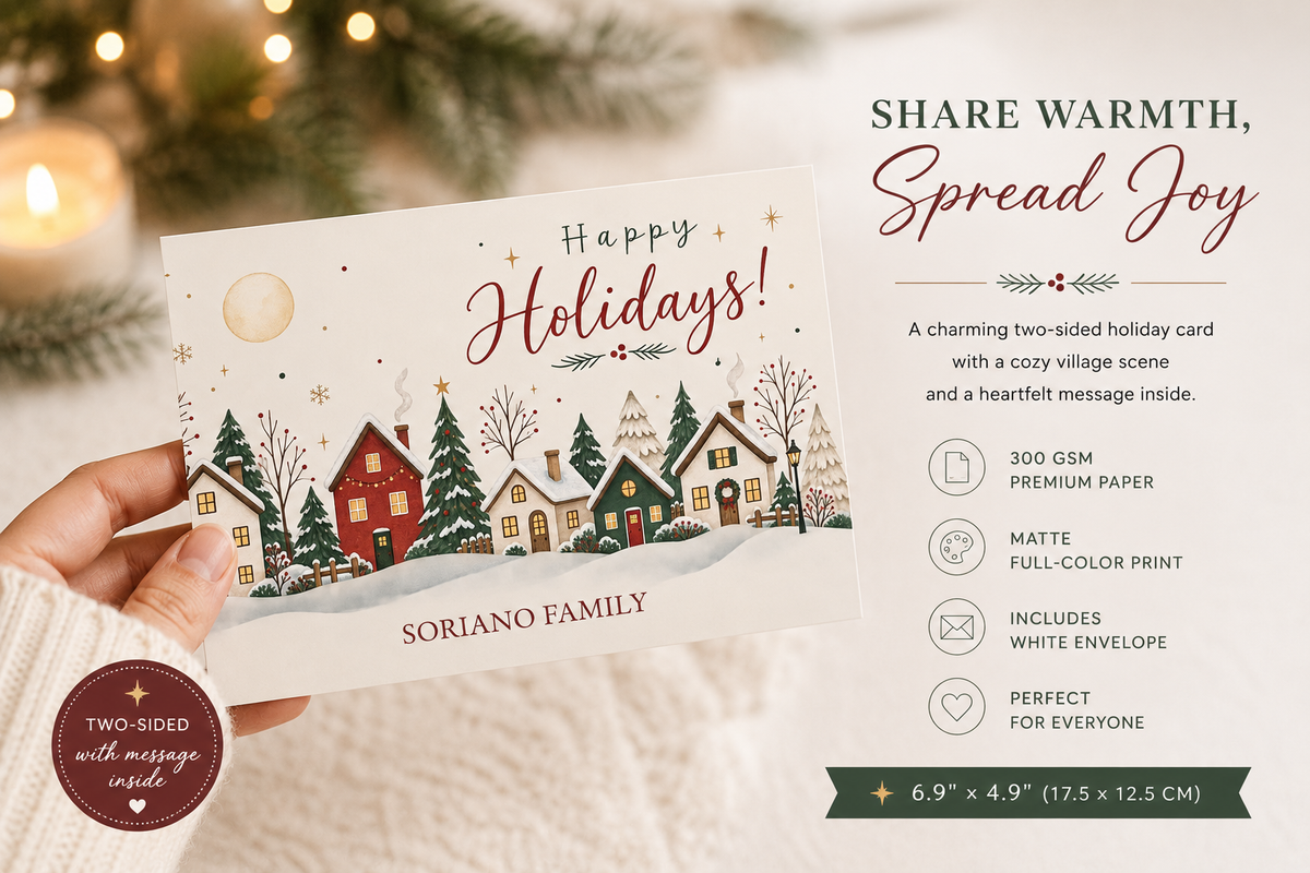 Personalized Happy Holidays Village Card
