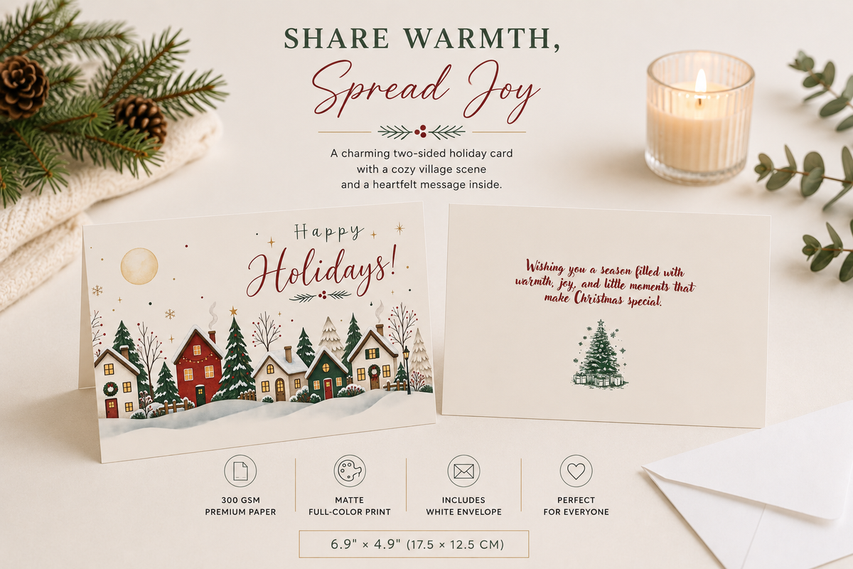Personalized Happy Holidays Village Card