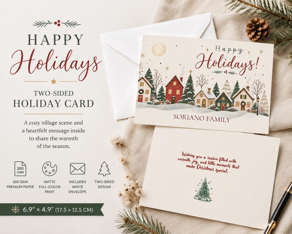 Personalized Happy Holidays Village Card