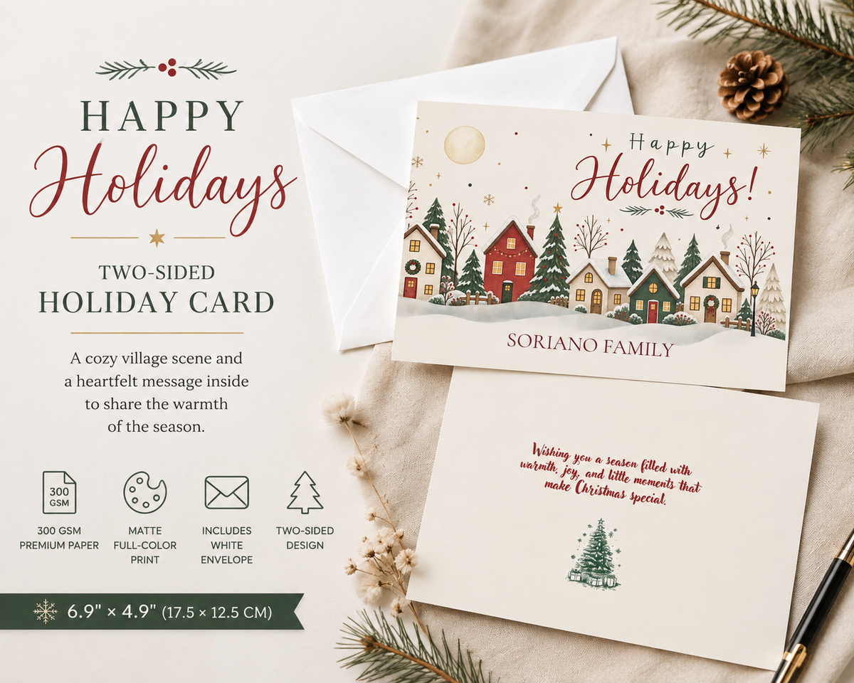 Personalized Happy Holidays Village Card