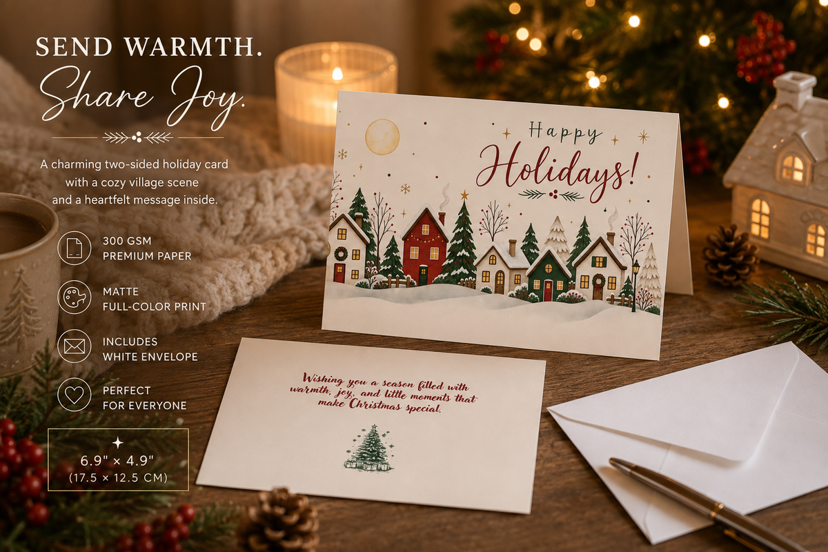 Personalized Happy Holidays Village Card