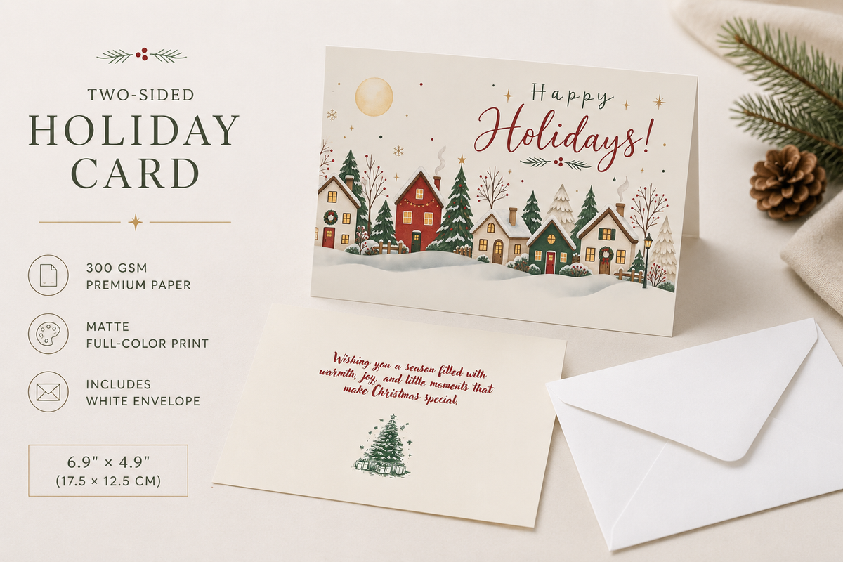 Personalized Happy Holidays Village Card