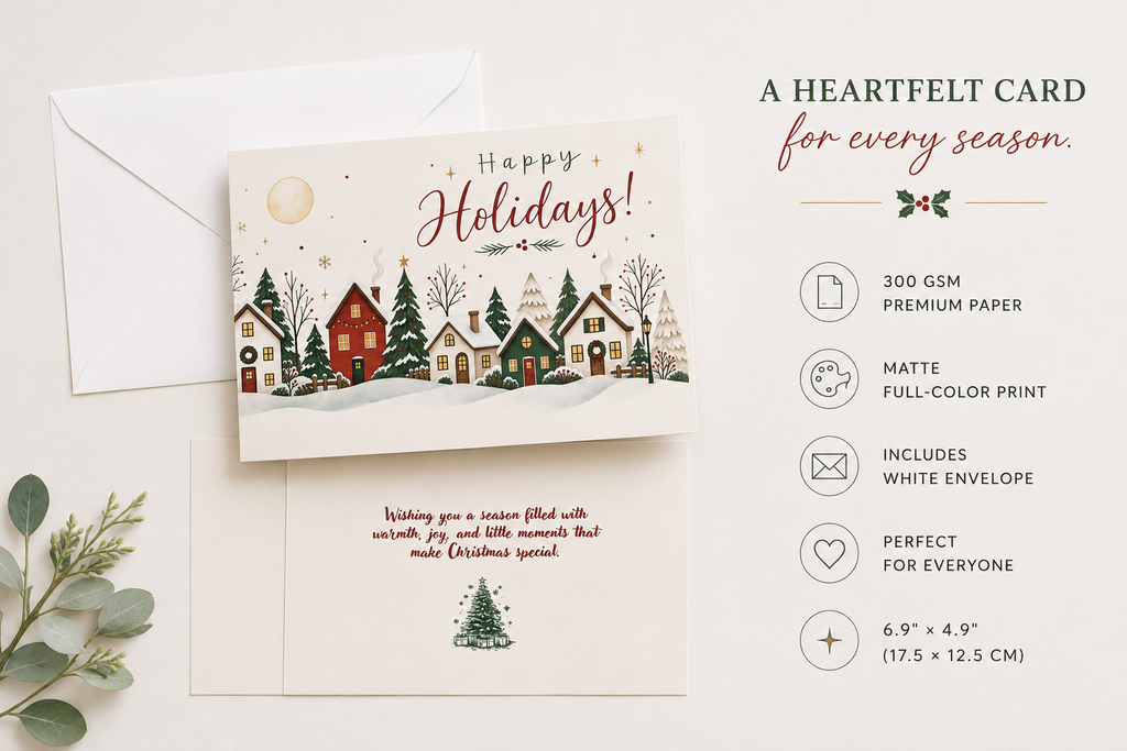 Personalized Happy Holidays Village Card
