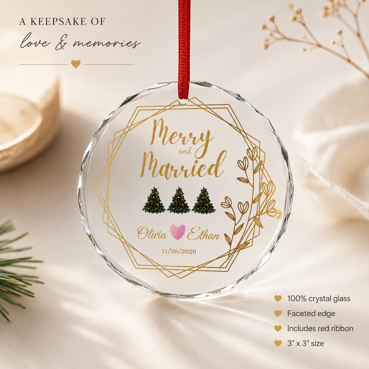 Merry and Married Personalized Ornament