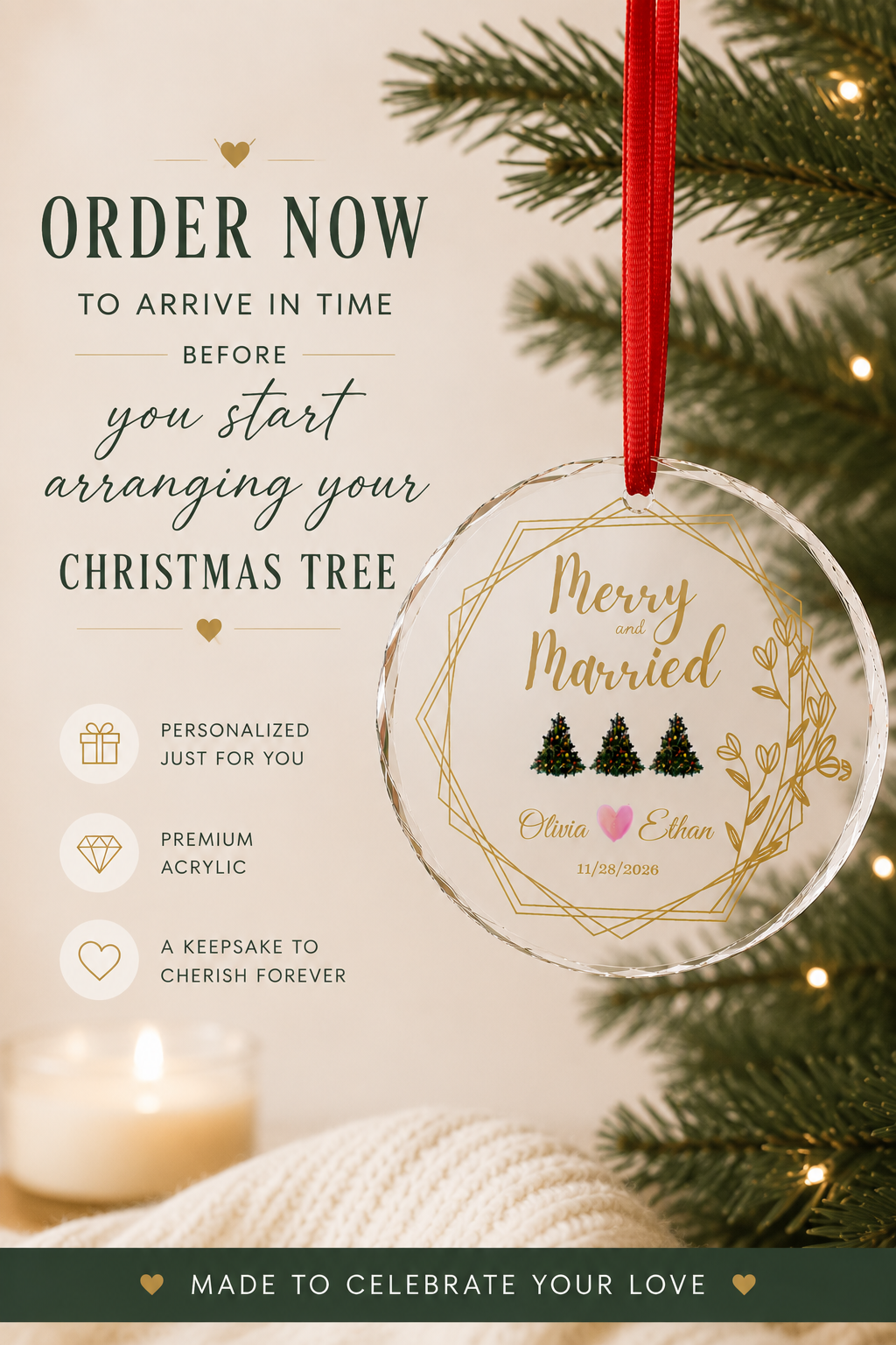 Merry and Married Personalized Ornament