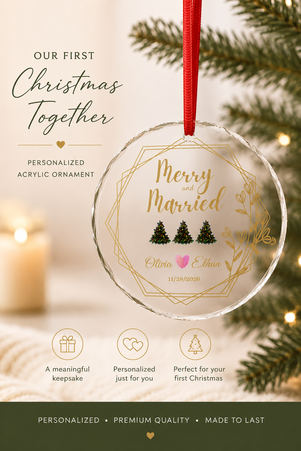 Merry and Married Personalized Ornament