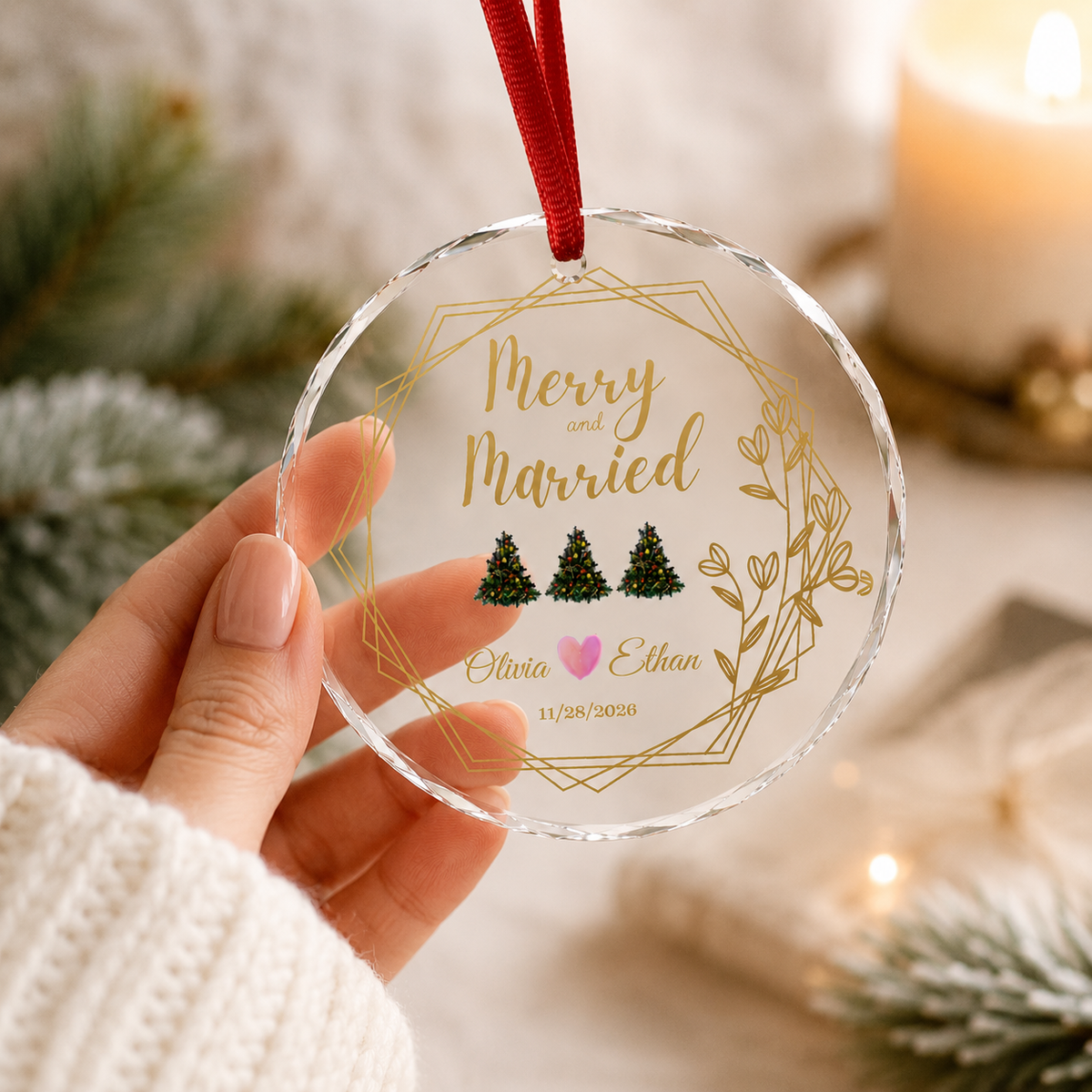 Merry and Married Personalized Ornament