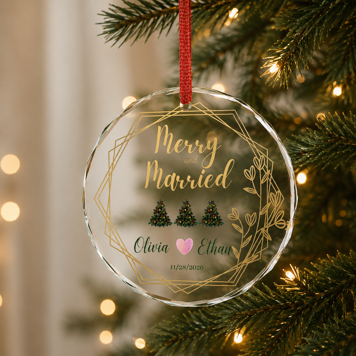 Merry and Married Personalized Ornament