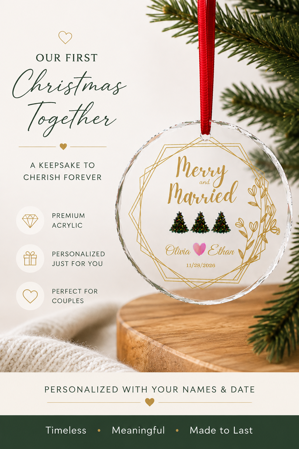 Merry and Married Personalized Ornament