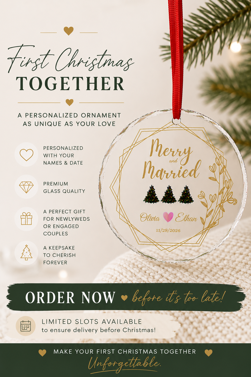 Merry and Married Personalized Ornament