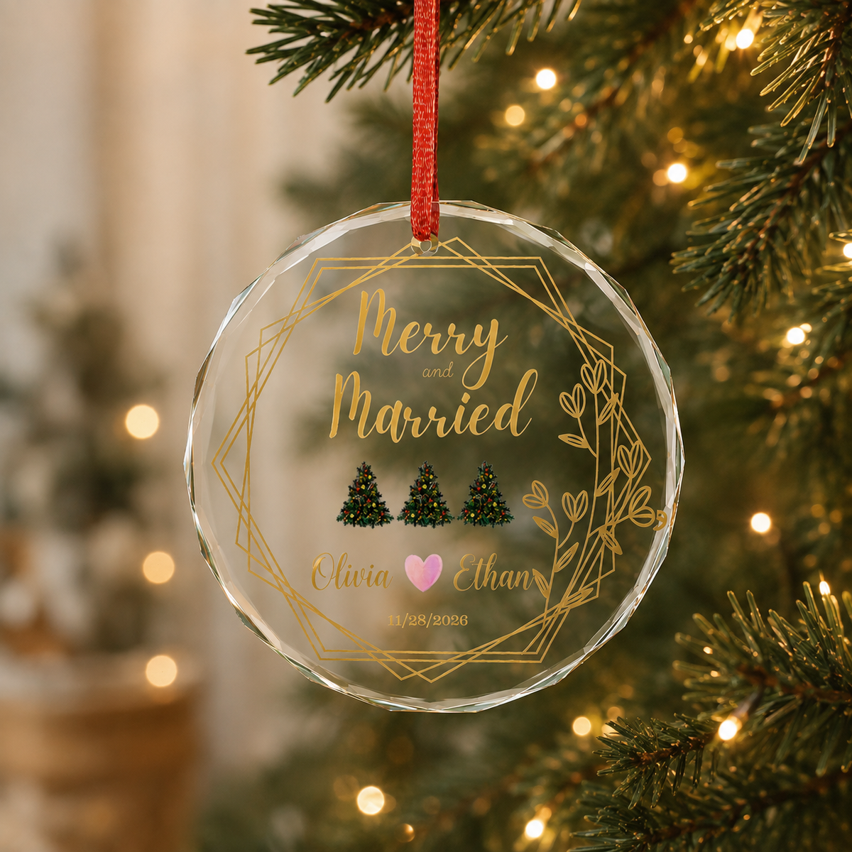 Merry and Married Personalized Ornament