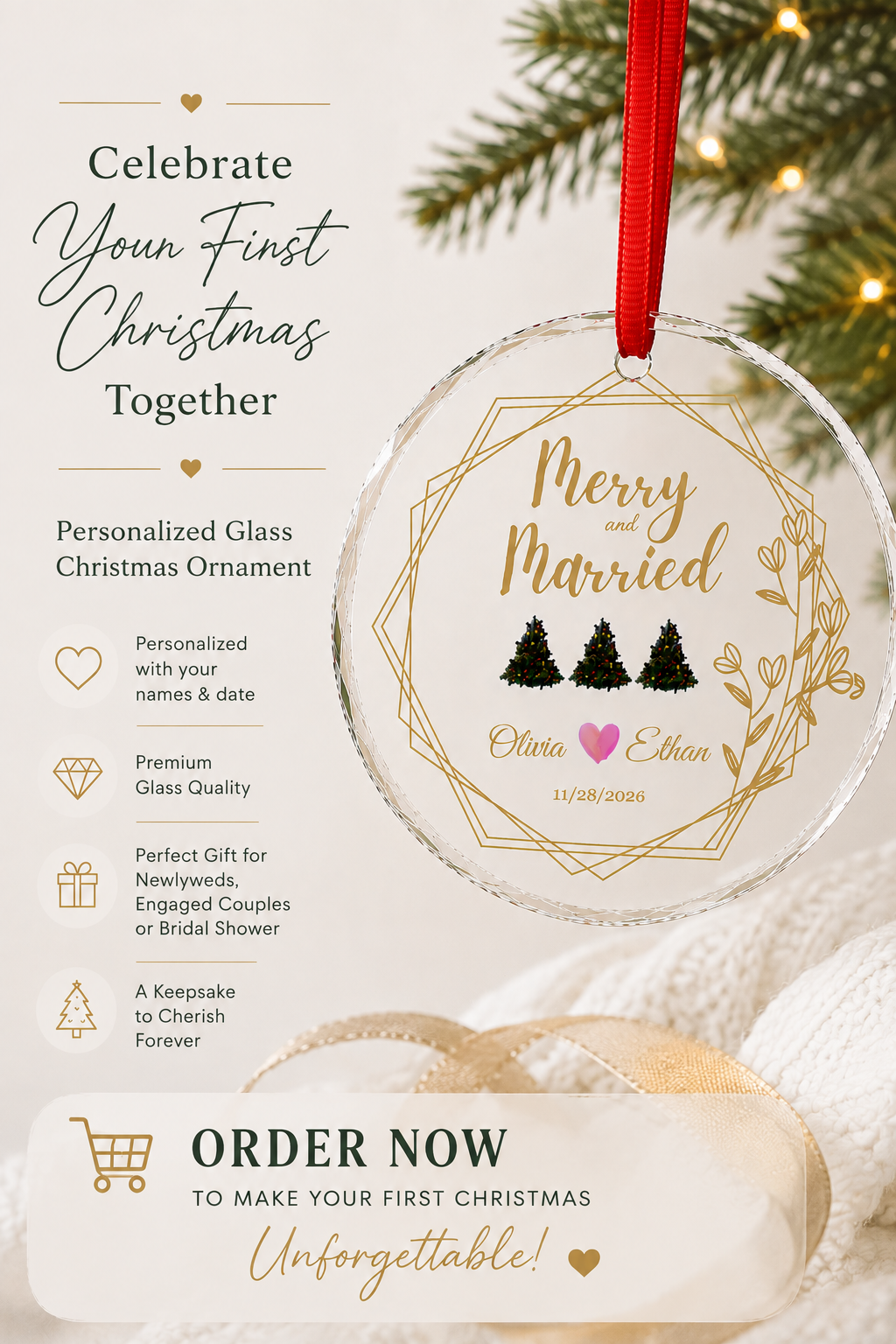 Merry and Married Personalized Ornament