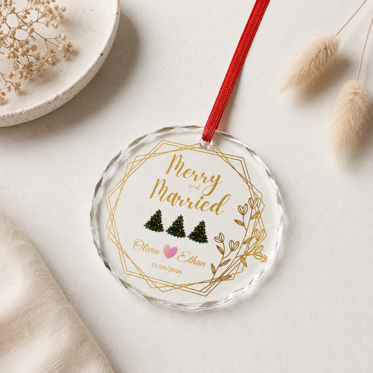 Merry and Married Personalized Ornament