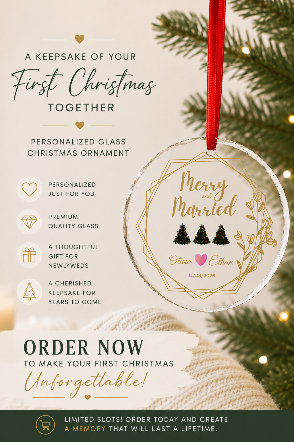 Merry and Married Personalized Ornament