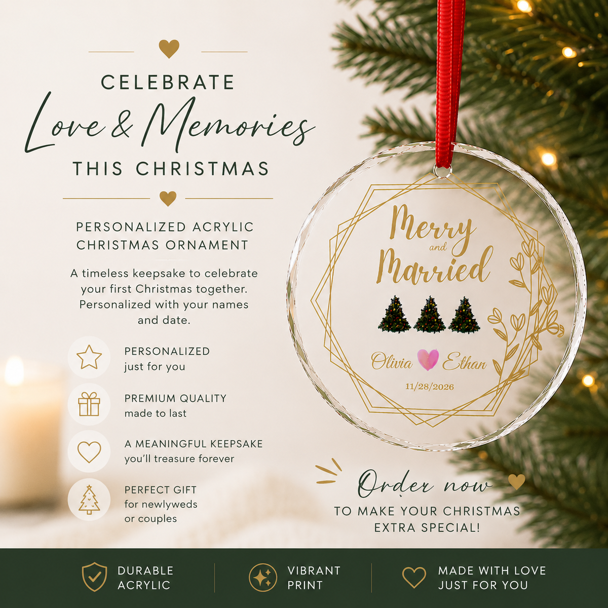 Merry and Married Personalized Ornament