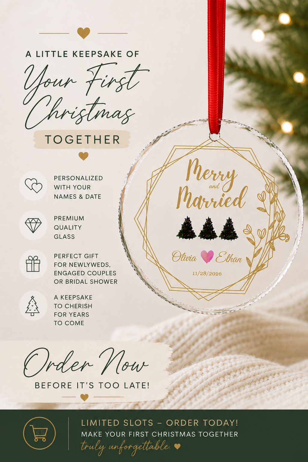 Merry and Married Personalized Ornament