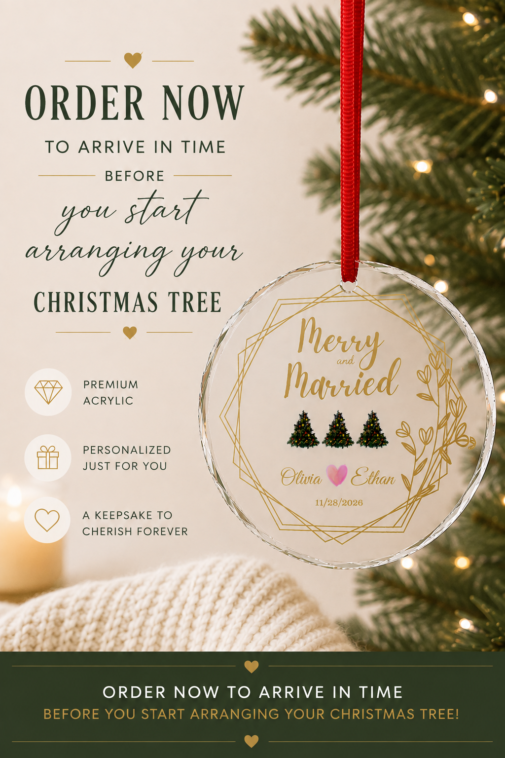 Merry and Married Personalized Ornament