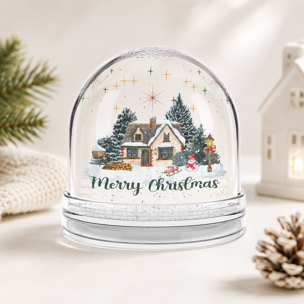 Cozy Cottage Merry Christmas Snow Globe