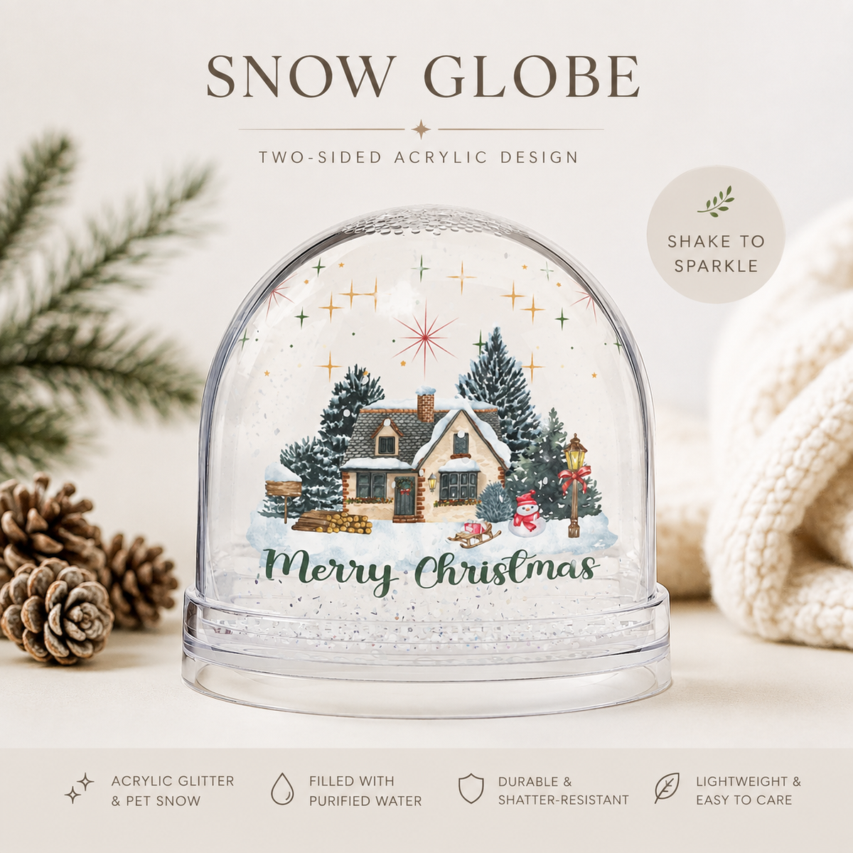 Cozy Cottage Merry Christmas Snow Globe