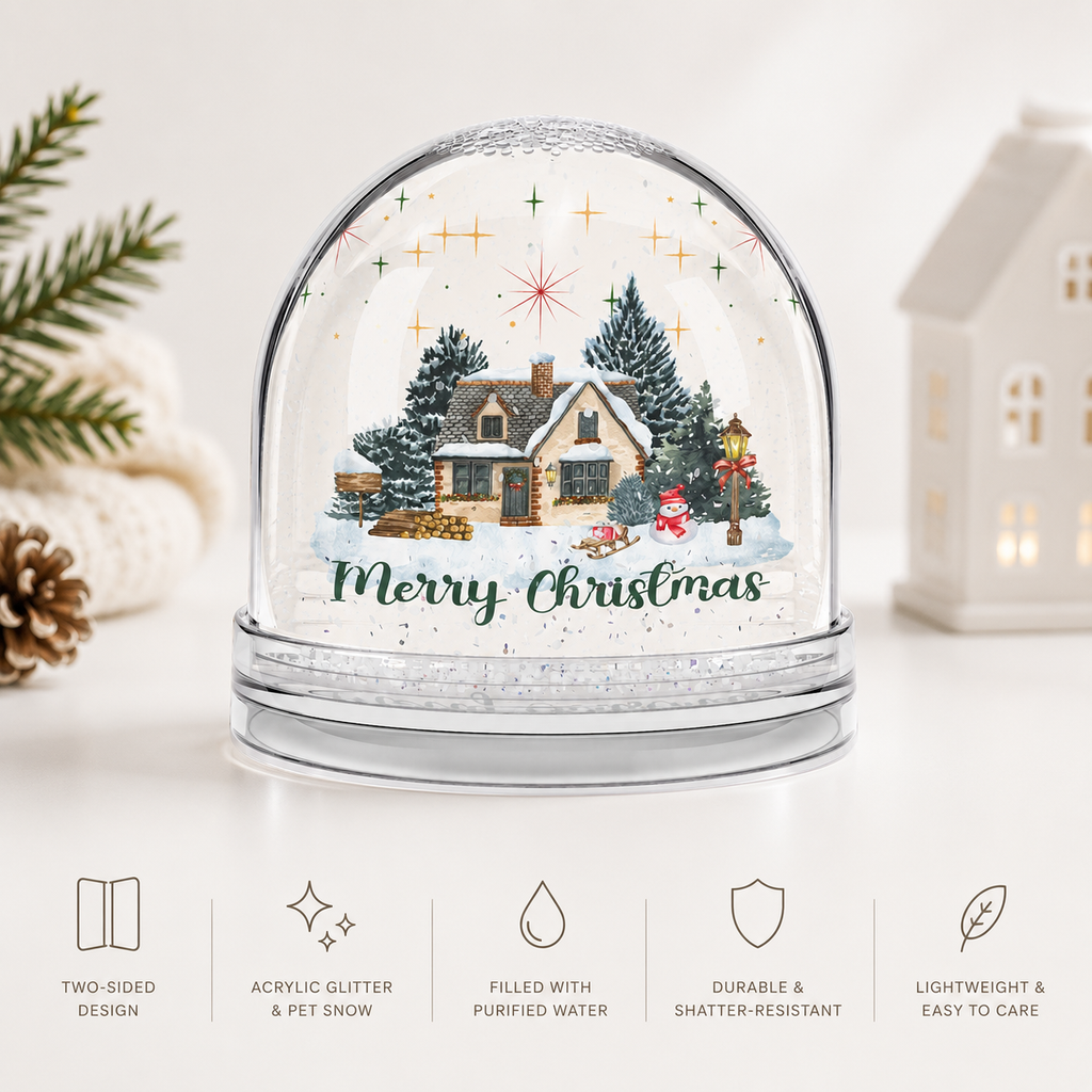 Cozy Cottage Merry Christmas Snow Globe